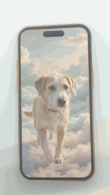 Phone mockup showing a pet tribute video playing